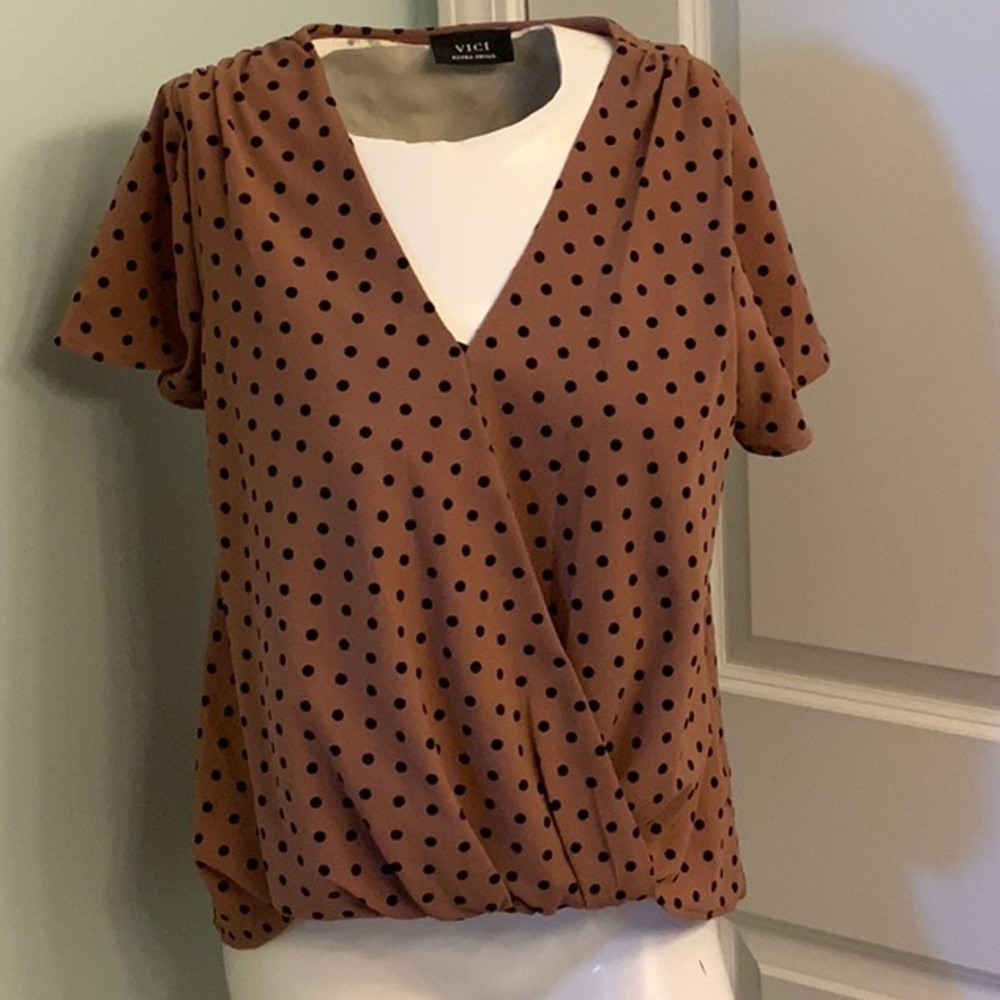 Vici Blouse With Black Dots, Flutter Short Sleeve… - image 1